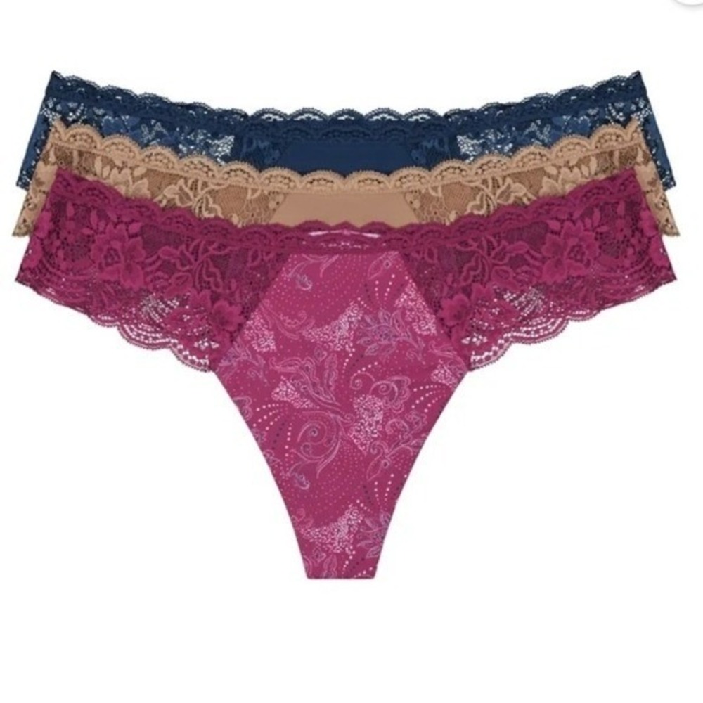 No Boundaries Microfiber &‎ Lace Thong Panties 3-Pack XXXL (22) NWT